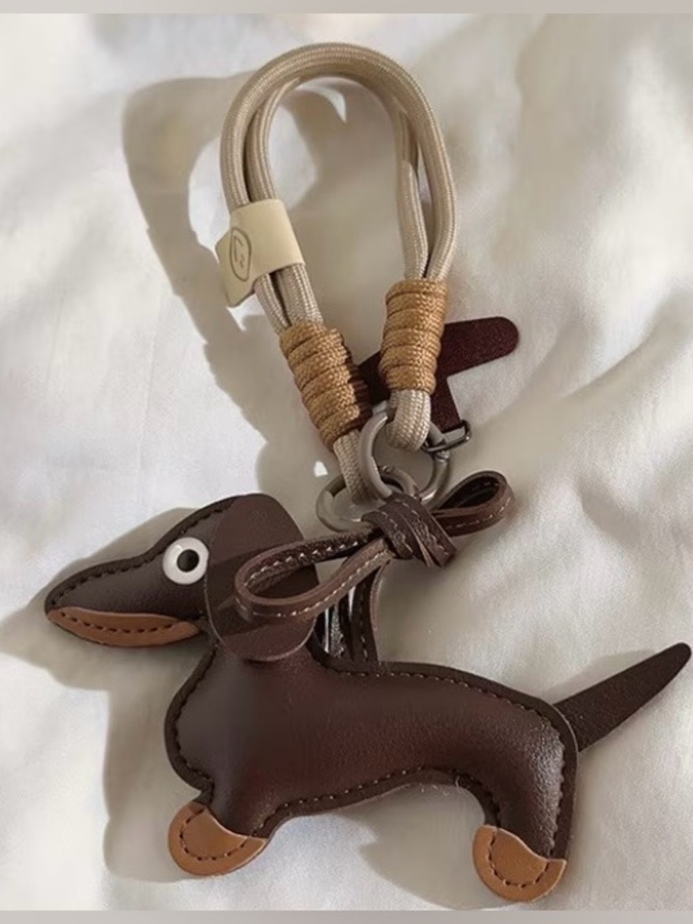 NEW Brown Dachshund Faux Leather Keychain Bag Charm